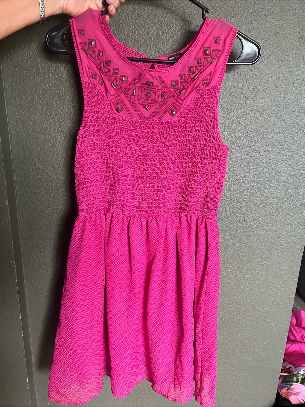 Teen Vogue Embellished Hot Pink Casual Dress